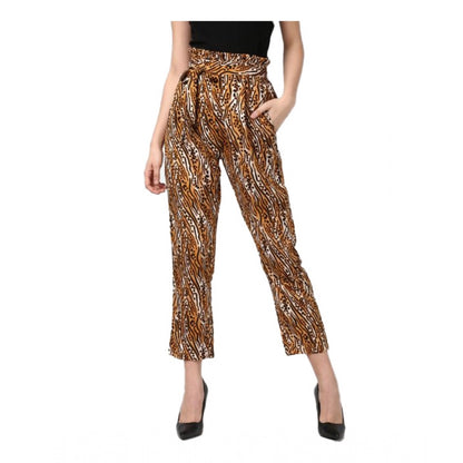 Generic Women's Polyester Animal Print Elasticated Trousers (Orange - Black)