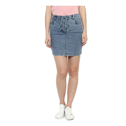 Generic Women's Denim Draw String Buttoned Skirt (Blue)