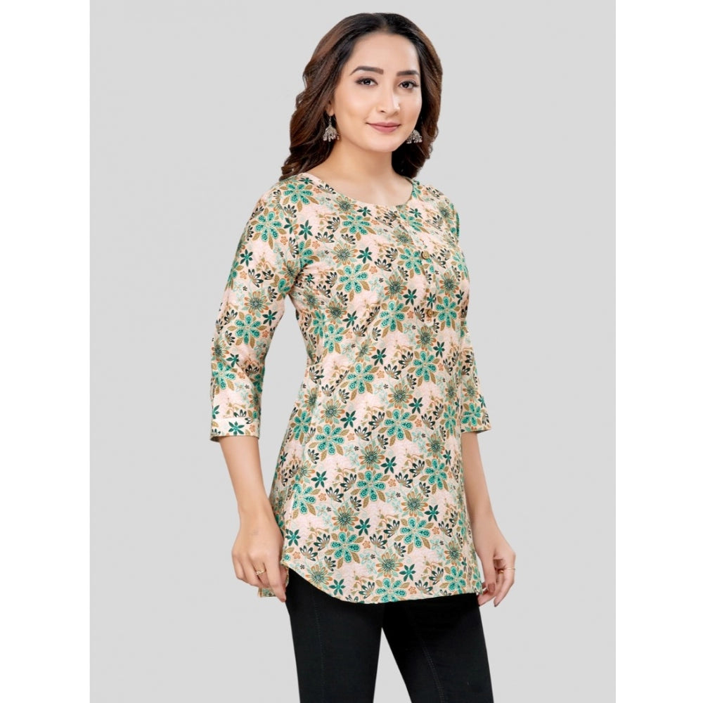 Cotton Blend Round Neck 3/4 Sleeves Short Top (Multicolor)