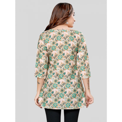 Cotton Blend Round Neck 3/4 Sleeves Short Top (Multicolor)