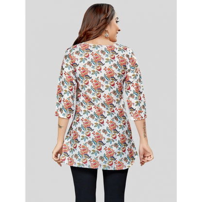 Cotton Blend Round Neck 3/4 Sleeves Short Top (Multicolor)