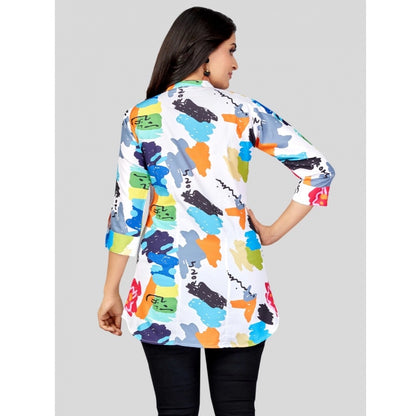 Poly Crepe Mandarin Collar 3/4 Sleeves Short Top (Multicolor)