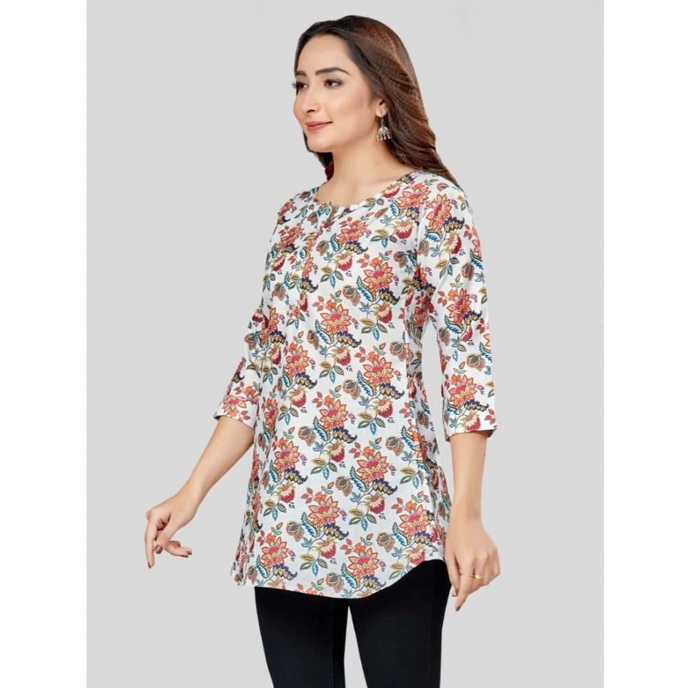 Cotton Blend Round Neck 3/4 Sleeves Short Top (Multicolor)