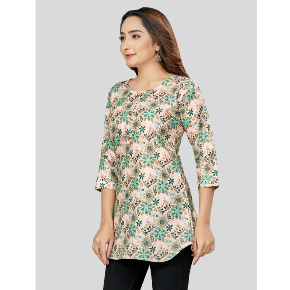 Cotton Blend Round Neck 3/4 Sleeves Short Top (Multicolor)