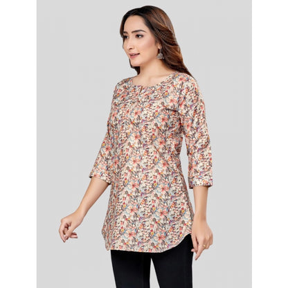 Cotton Blend Round Neck 3/4 Sleeves Short Top (Multicolor)