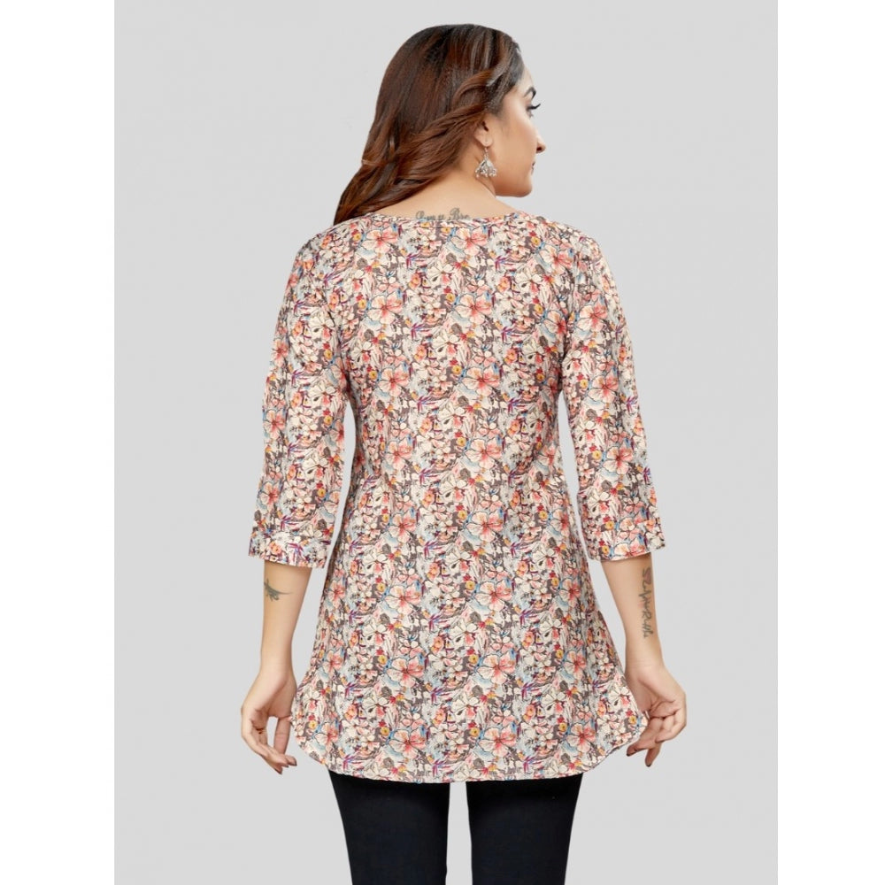 Cotton Blend Round Neck 3/4 Sleeves Short Top (Multicolor)