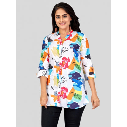 Poly Crepe Mandarin Collar 3/4 Sleeves Short Top (Multicolor)