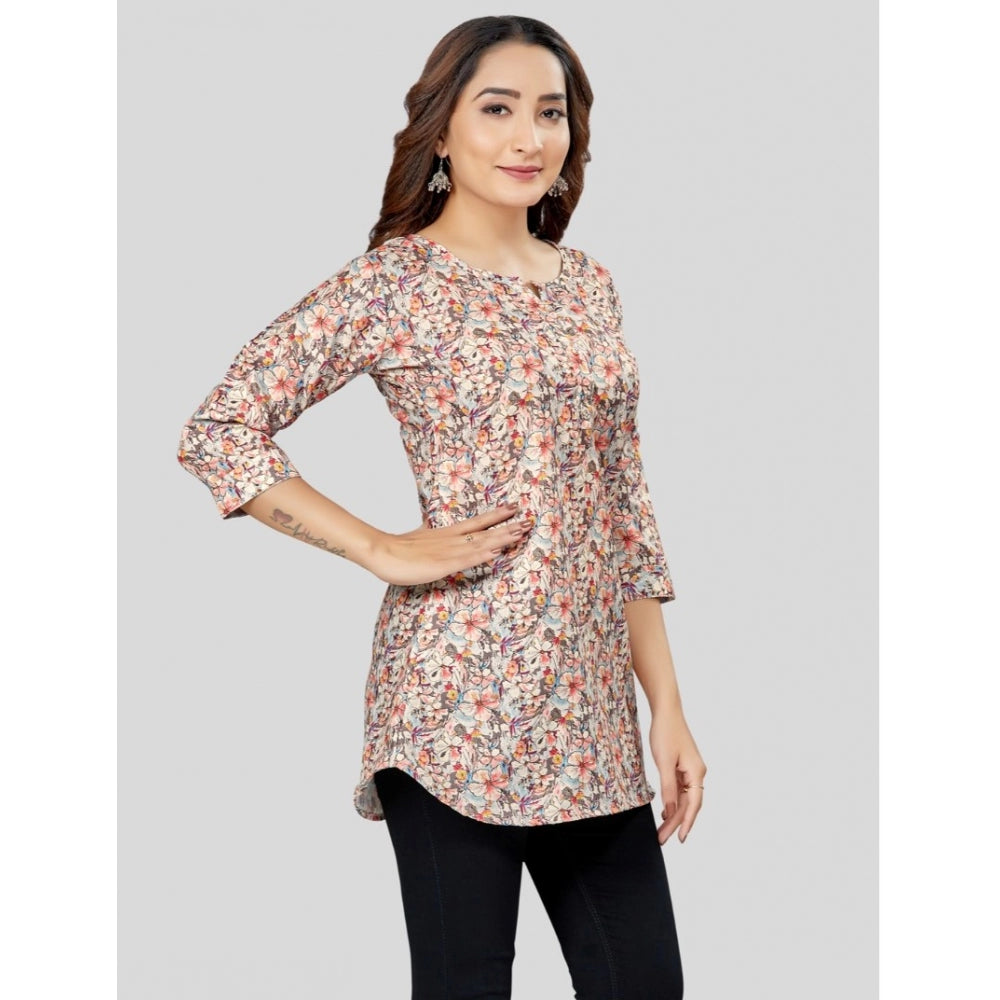 Cotton Blend Round Neck 3/4 Sleeves Short Top (Multicolor)