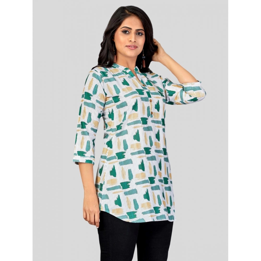 Poly Crepe Mandarin Collar 3/4 Sleeves Short Top (Green)