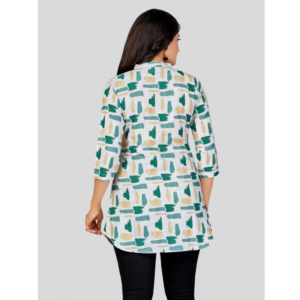 Poly Crepe Mandarin Collar 3/4 Sleeves Short Top (Green)