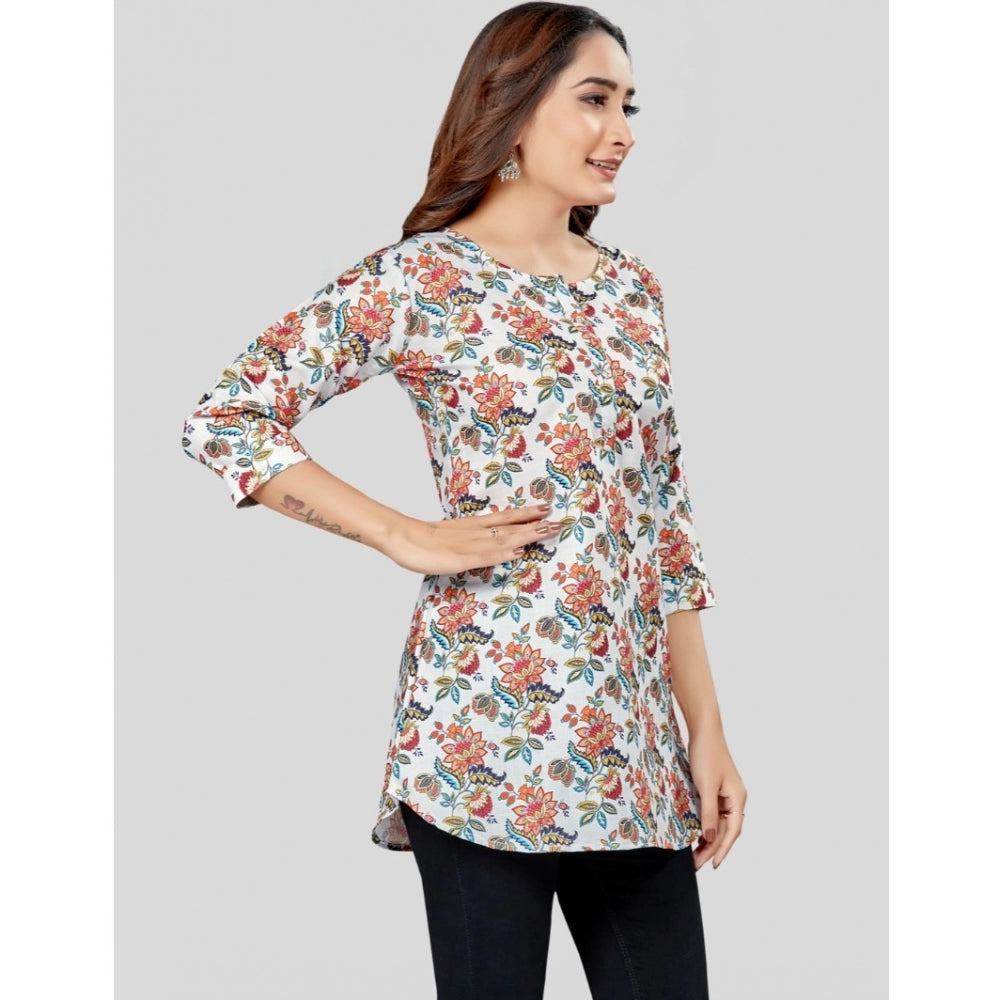 Cotton Blend Round Neck 3/4 Sleeves Short Top (Multicolor)