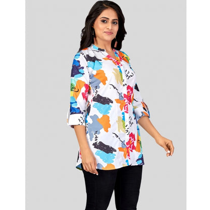 Poly Crepe Mandarin Collar 3/4 Sleeves Short Top (Multicolor)