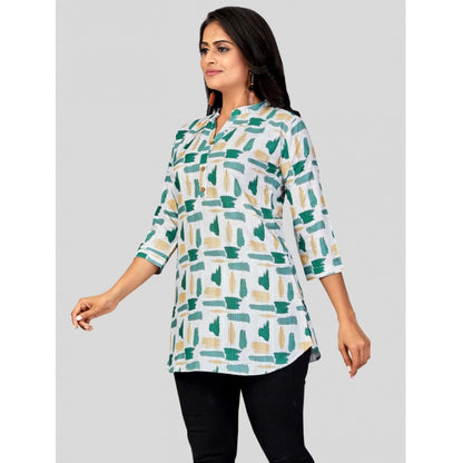 Poly Crepe Mandarin Collar 3/4 Sleeves Short Top (Green)