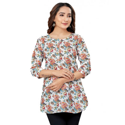 Cotton Blend Round Neck 3/4 Sleeves Short Top (Multicolor)