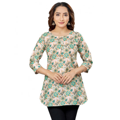 Cotton Blend Round Neck 3/4 Sleeves Short Top (Multicolor)