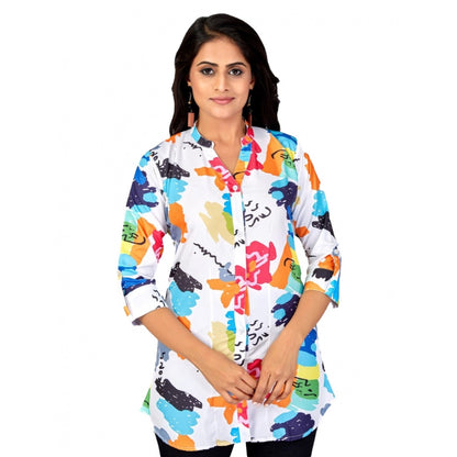 Poly Crepe Mandarin Collar 3/4 Sleeves Short Top (Multicolor)