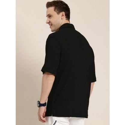 Generic Men's Cotton Blend Solid Half-Sleeve Regular Shirt (Black)