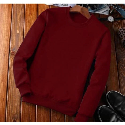 Generic Men's Casual Fleece Solid Round Neck Long Sleeves Sweatshirt (Maroon)