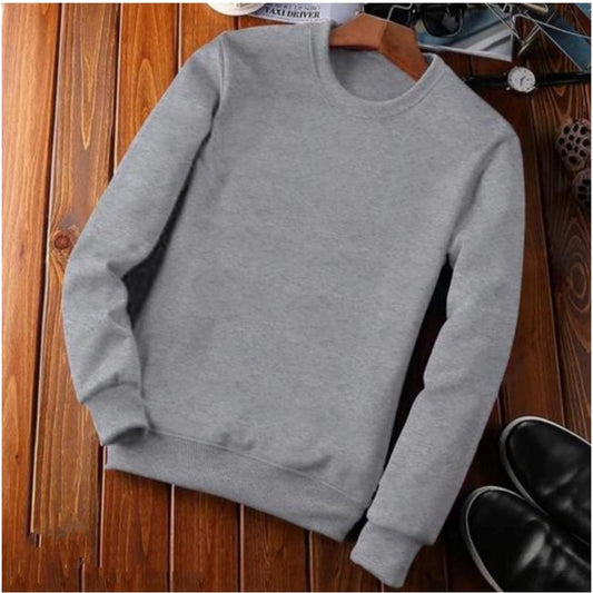 Generic Men's Casual Fleece Solid Round Neck Long Sleeves Sweatshirt (Grey)