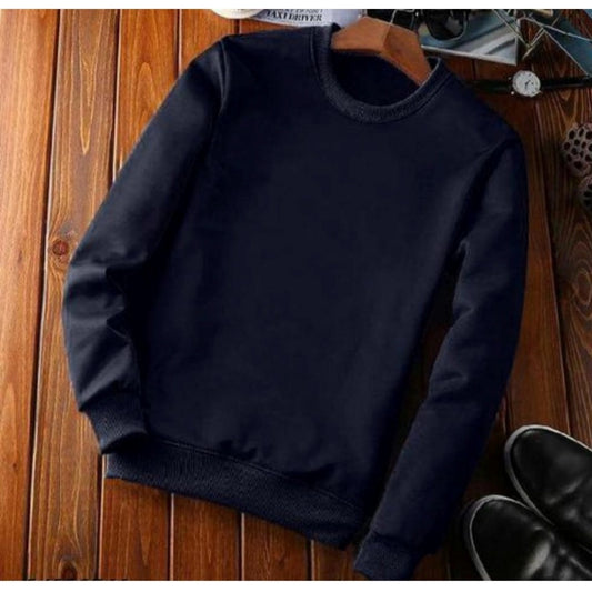 Generic Men's Casual Fleece Solid Round Neck Long Sleeves Sweatshirt (Navy Blue)