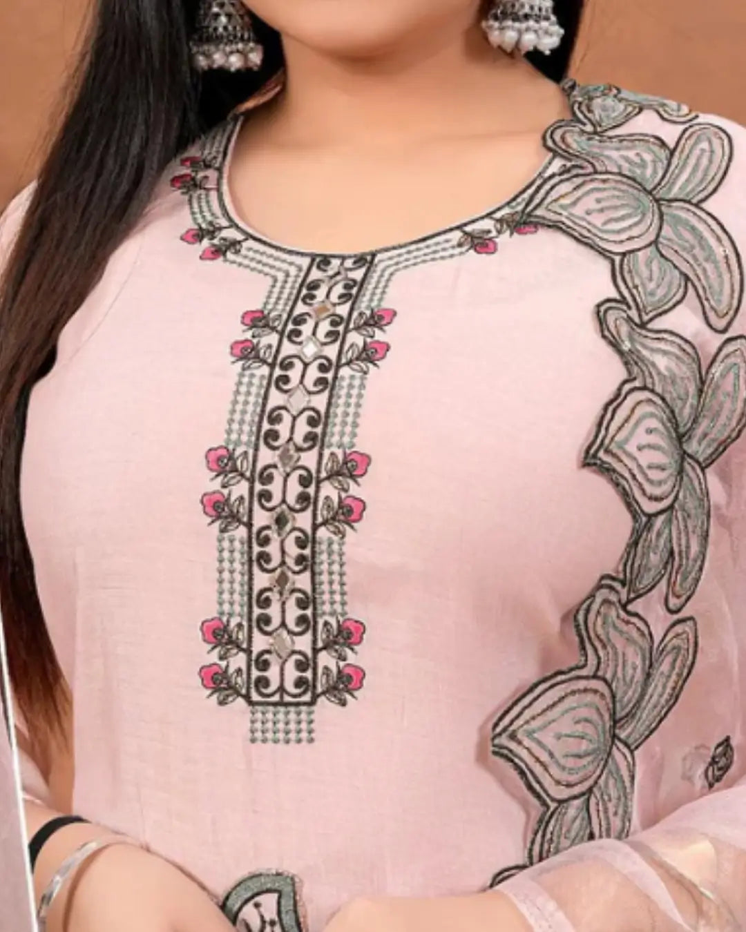 Designer Roman Silk Embroidered Kurti with Dupatta