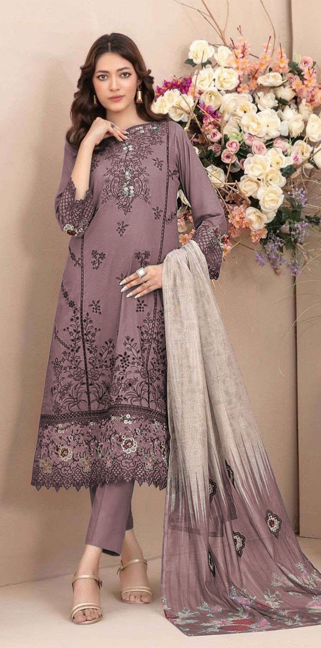 Fashion Dream Women Mauve Cotton Designer Suit Collection