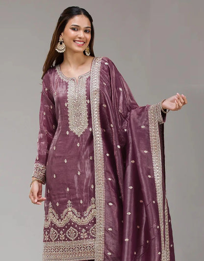 Fashion Dream Women Mauve Gold Crush Designer Suit Collection