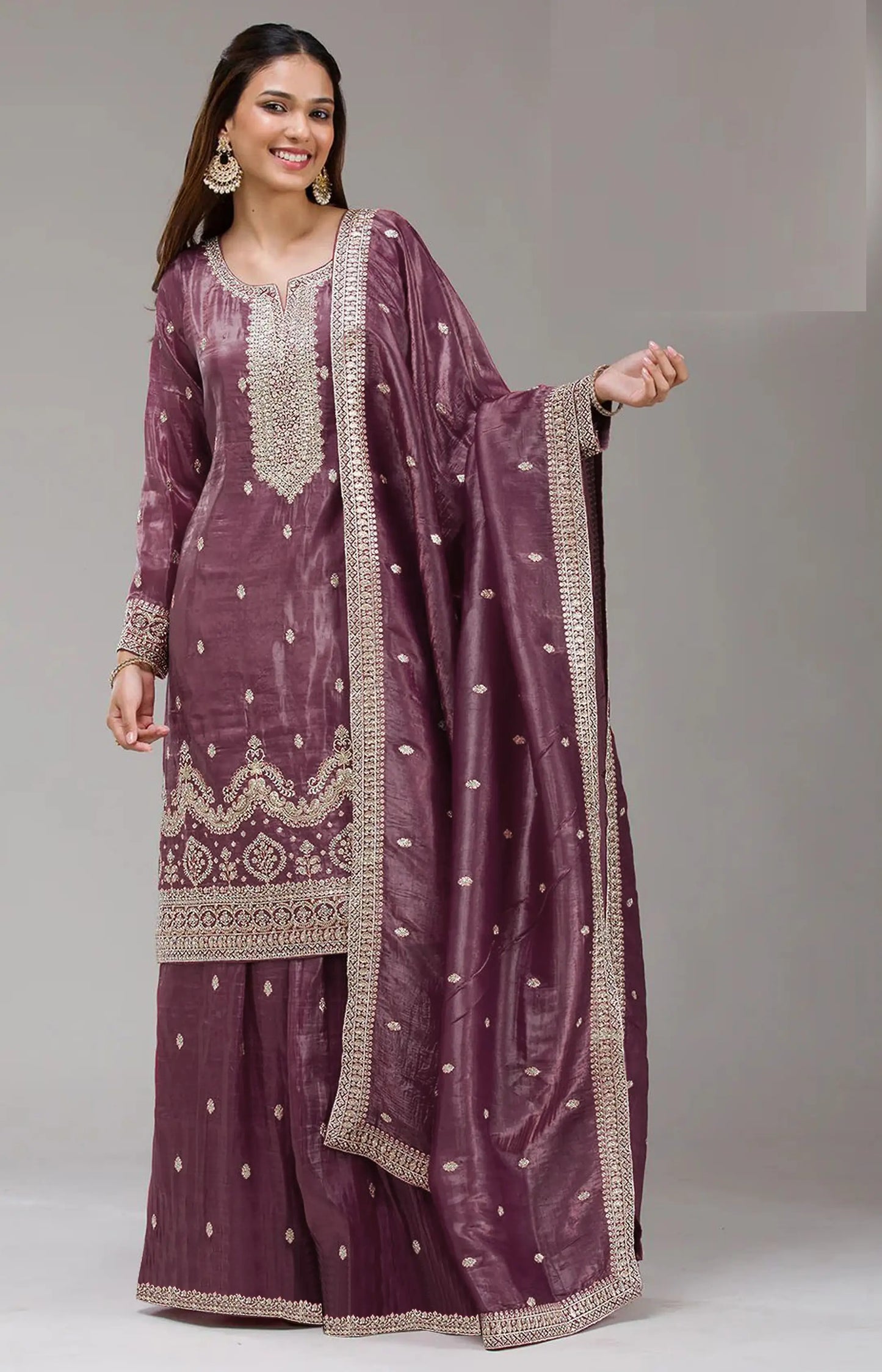 Fashion Dream Women Mauve Gold Crush Designer Suit Collection