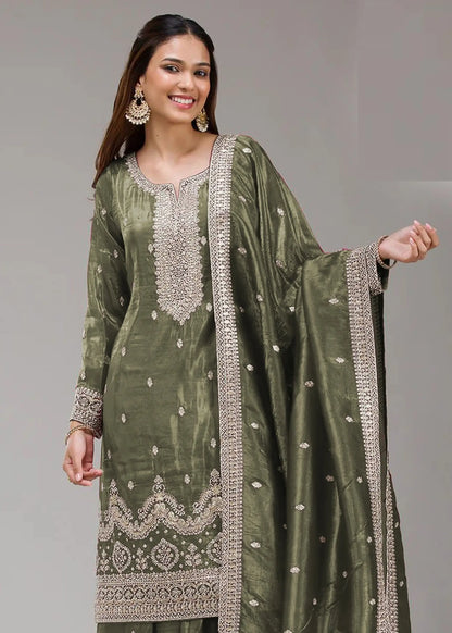 Fashion Dream Women Green Gold Crush Designer Suit Collection