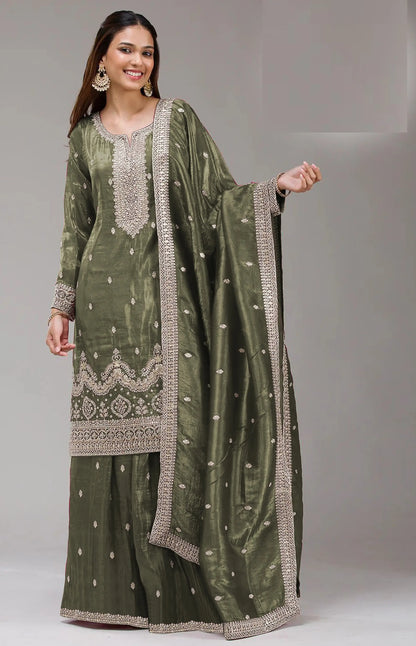 Fashion Dream Women Green Gold Crush Designer Suit Collection