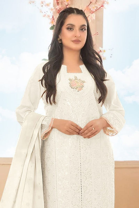 Fashion Dream Women White Cotton Designer Suit Collection