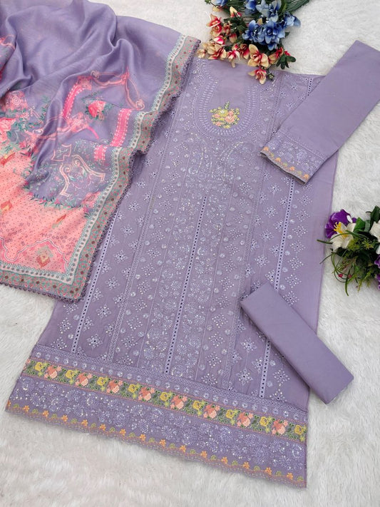 Fashion Dream Women Purple Cotton Designer Suit Collection