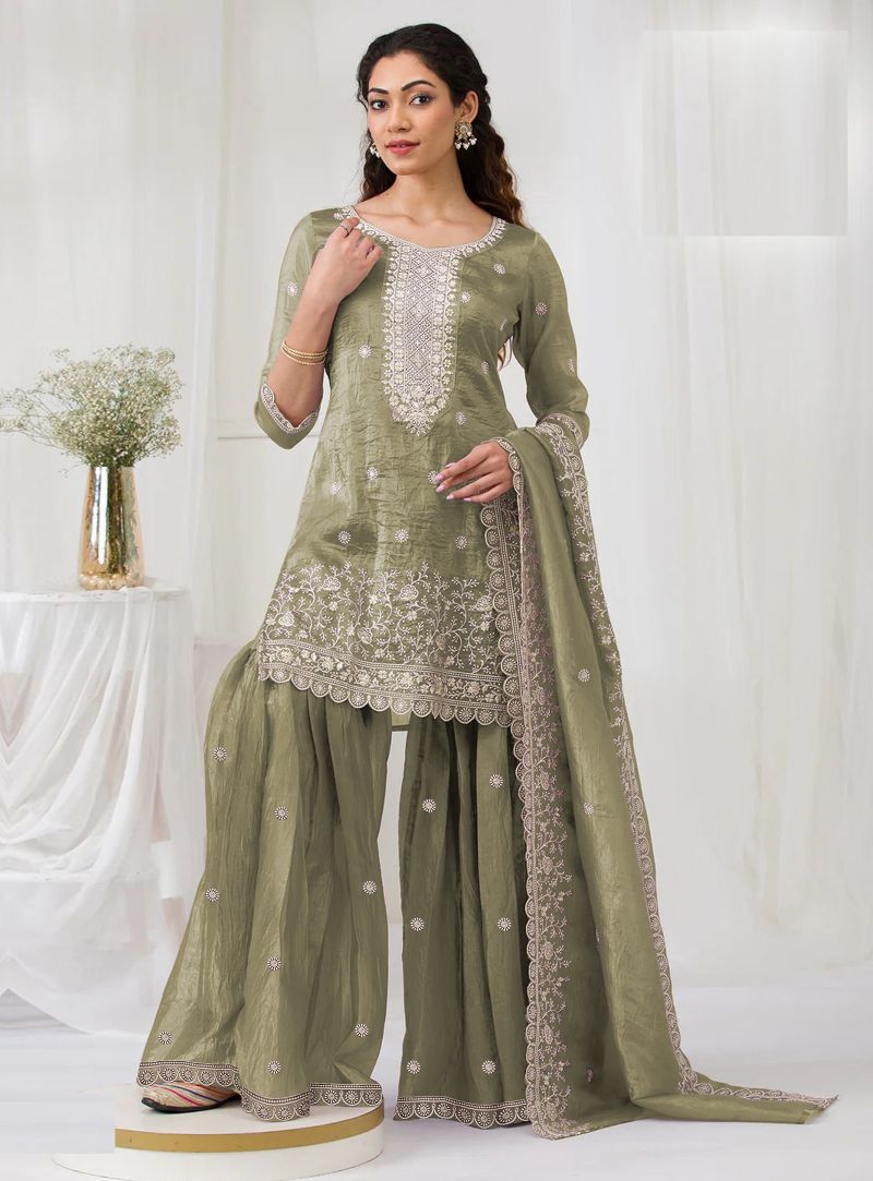 Fashion Dream Women Green Gold Crush Designer Suit Collection