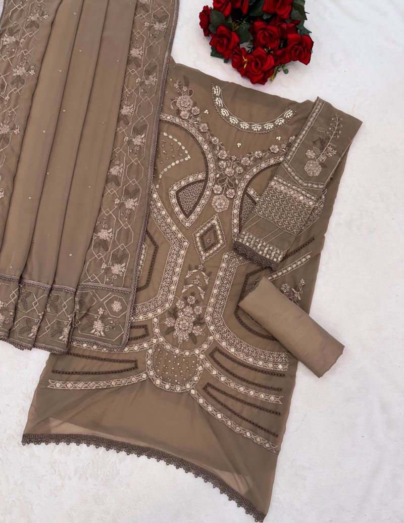 Fashion Dream Women Chiku Georgette Designer Suit Collection