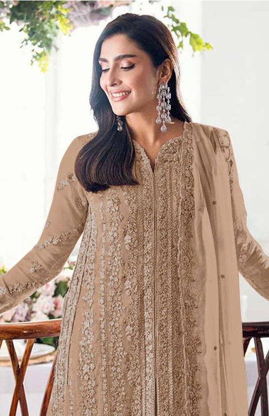 Fashion Dream Women Beige Georgette Designer Suit Collection