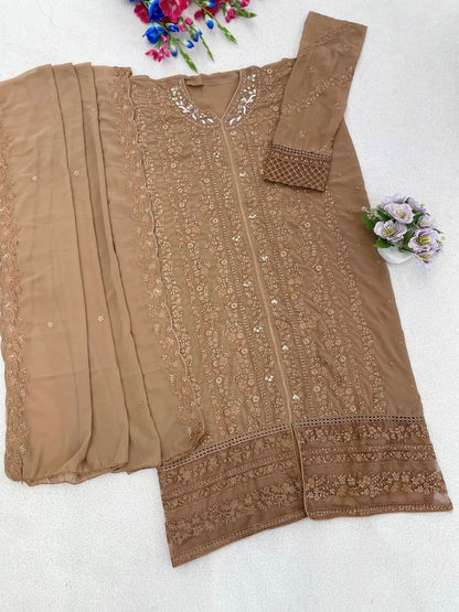 Fashion Dream Women Beige Georgette Designer Suit Collection