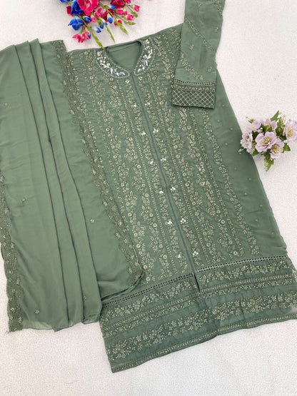 Fashion Dream Women Green Georgette Designer Suit Collection