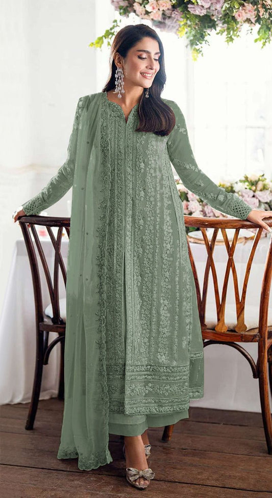 Fashion Dream Women Green Georgette Designer Suit Collection
