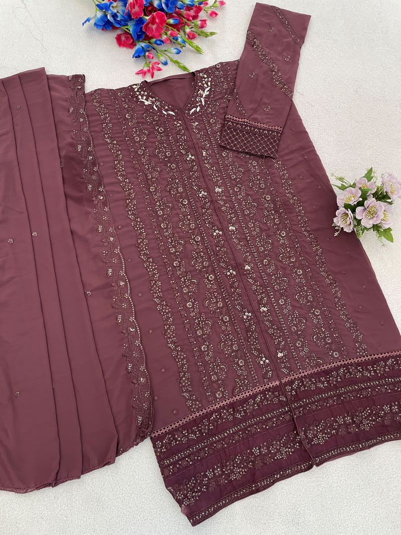 Fashion Dream Women Mauve Georgette Designer Suit Collection