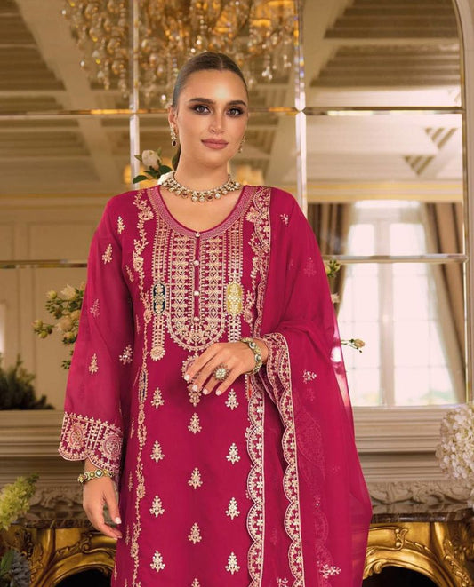 Fashion Dream Women Magenta Chinon Designer Suit Collection