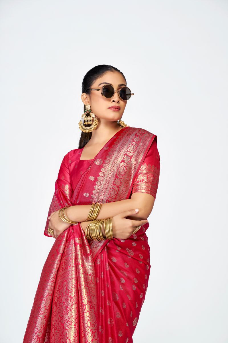 Fashion Dream Womens rani pink banarasi silk Saree