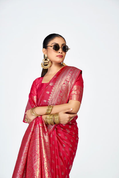 Fashion Dream Womens rani pink banarasi silk Saree