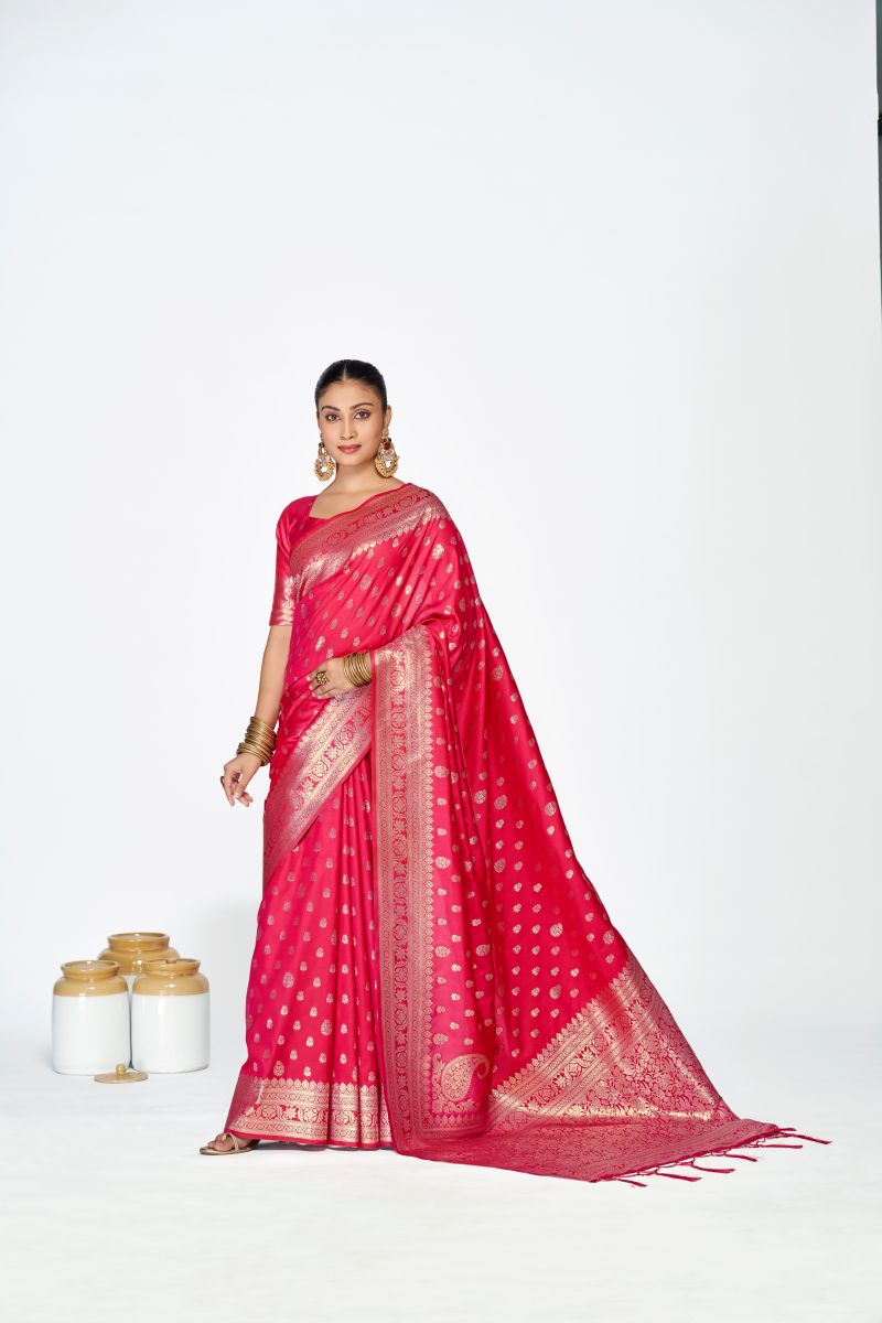 Fashion Dream Womens rani pink banarasi silk Saree