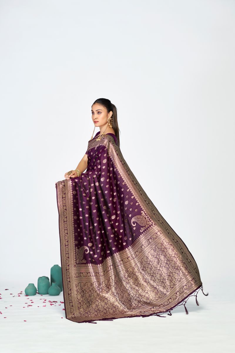 Fashion Dream Womens wine banarasi silk Saree