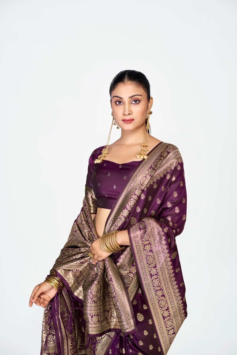 Fashion Dream Womens wine banarasi silk Saree