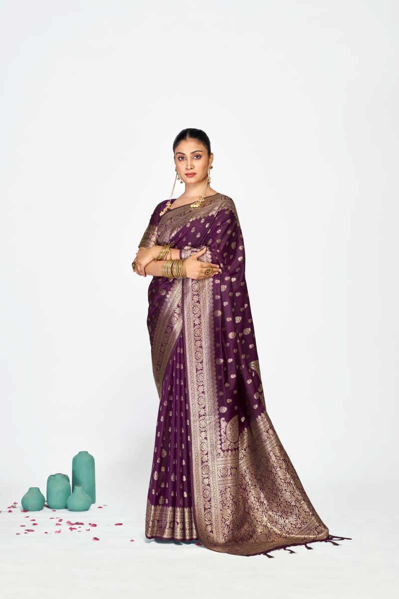 Fashion Dream Womens wine banarasi silk Saree