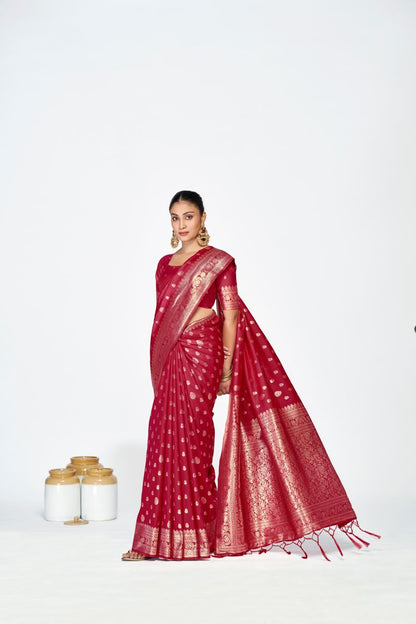 Fashion Dream Womens maroon banarasi silk Saree