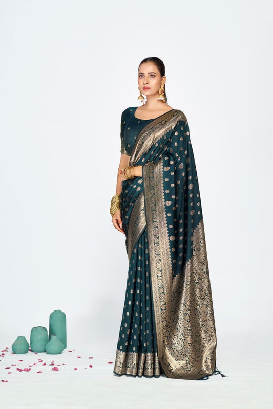 Fashion Dream Womens navy blue banarasi silk Saree