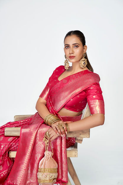 Fashion Dream Womens rani pink banarasi silk Saree