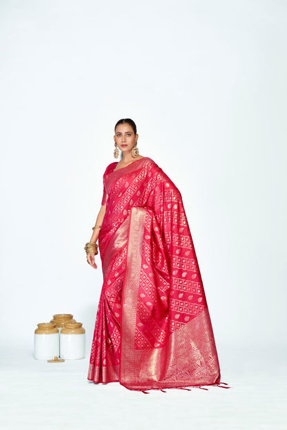 Fashion Dream Womens rani pink banarasi silk Saree